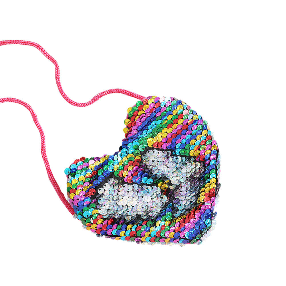 Sequined love lanyard shoulder diagonal purse