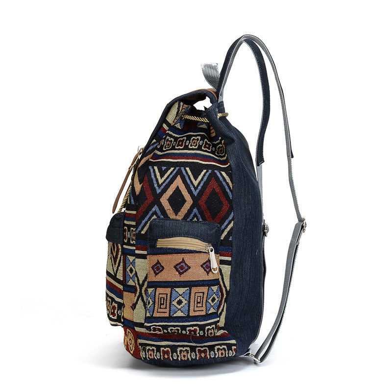 Ethnic Style Denim Large Capacity Drawstring Bag