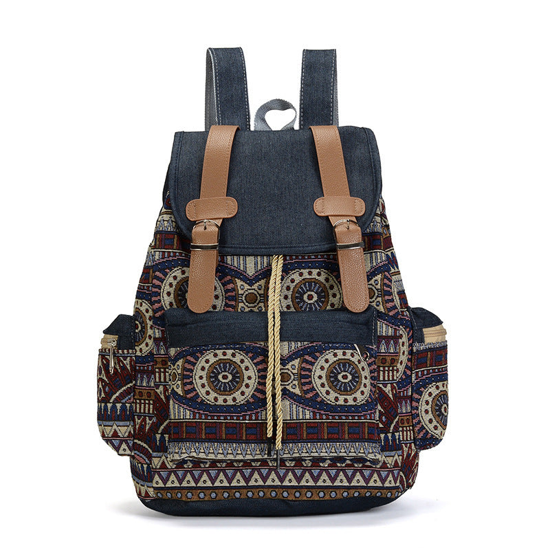 Ethnic Style Denim Large Capacity Drawstring Bag