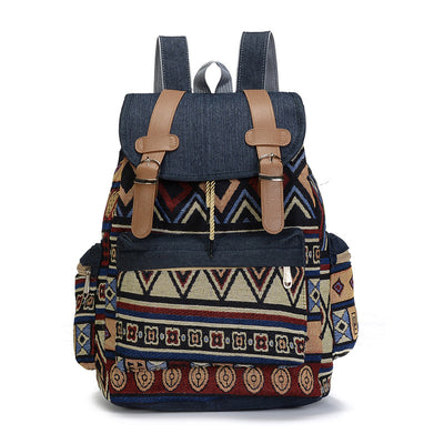Ethnic Style Denim Large Capacity Drawstring Bag