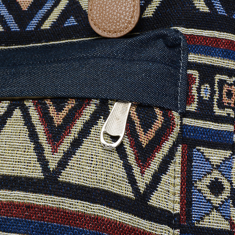 Ethnic Style Denim Large Capacity Drawstring Bag
