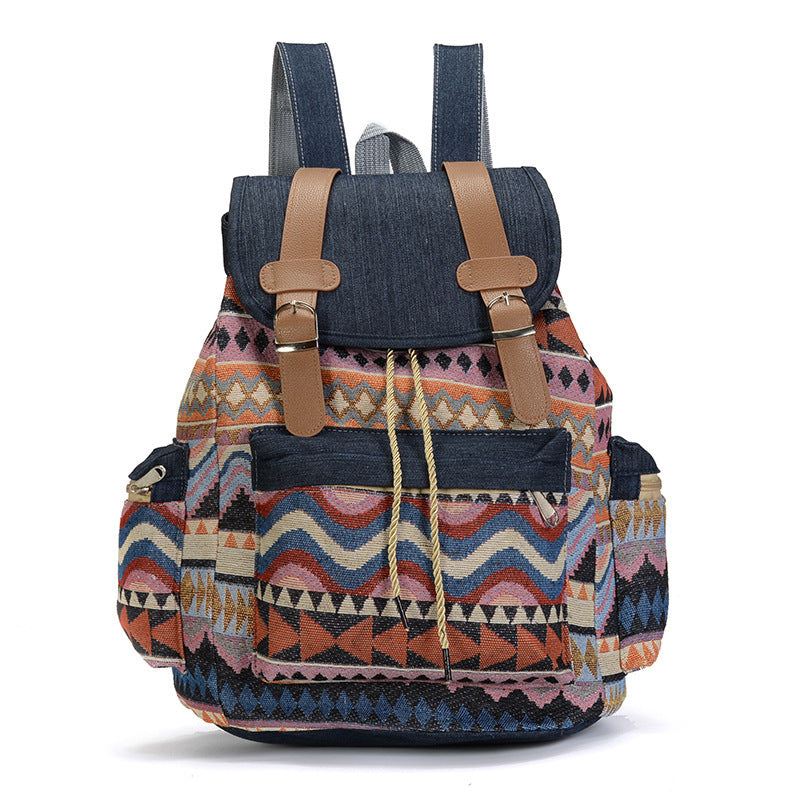 Ethnic Style Denim Large Capacity Drawstring Bag