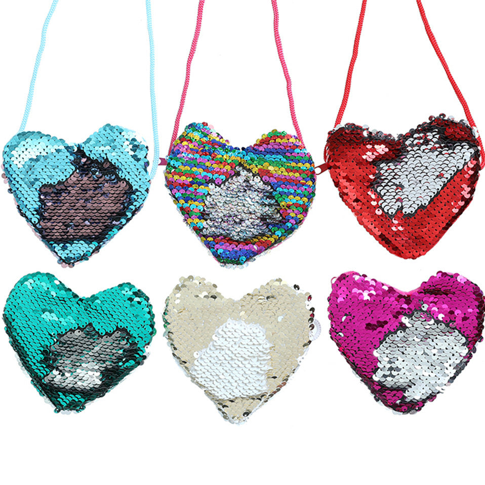 Sequined love lanyard shoulder diagonal purse