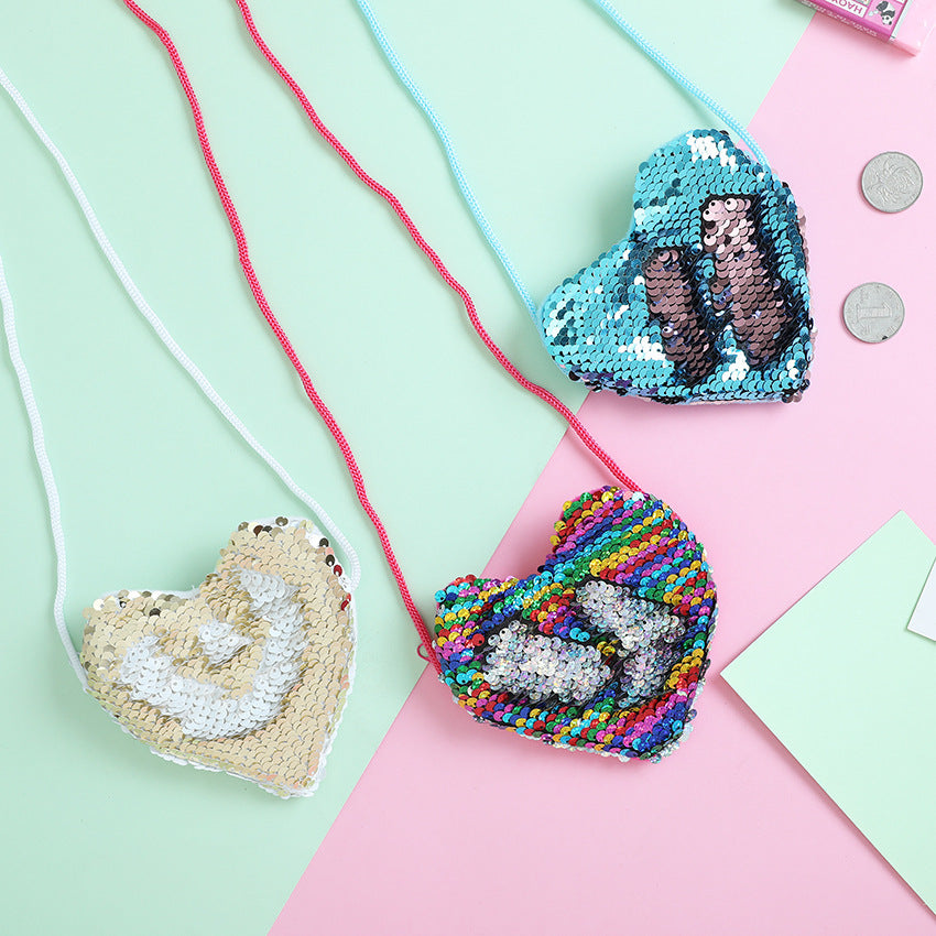 Sequined love lanyard shoulder diagonal purse