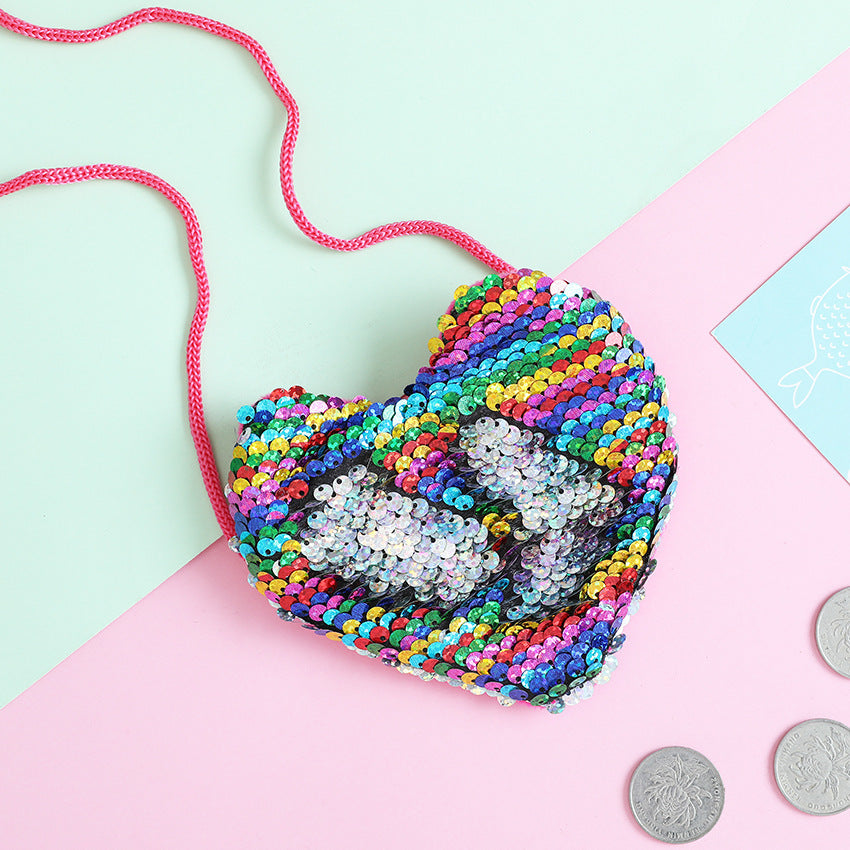 Sequined love lanyard shoulder diagonal purse