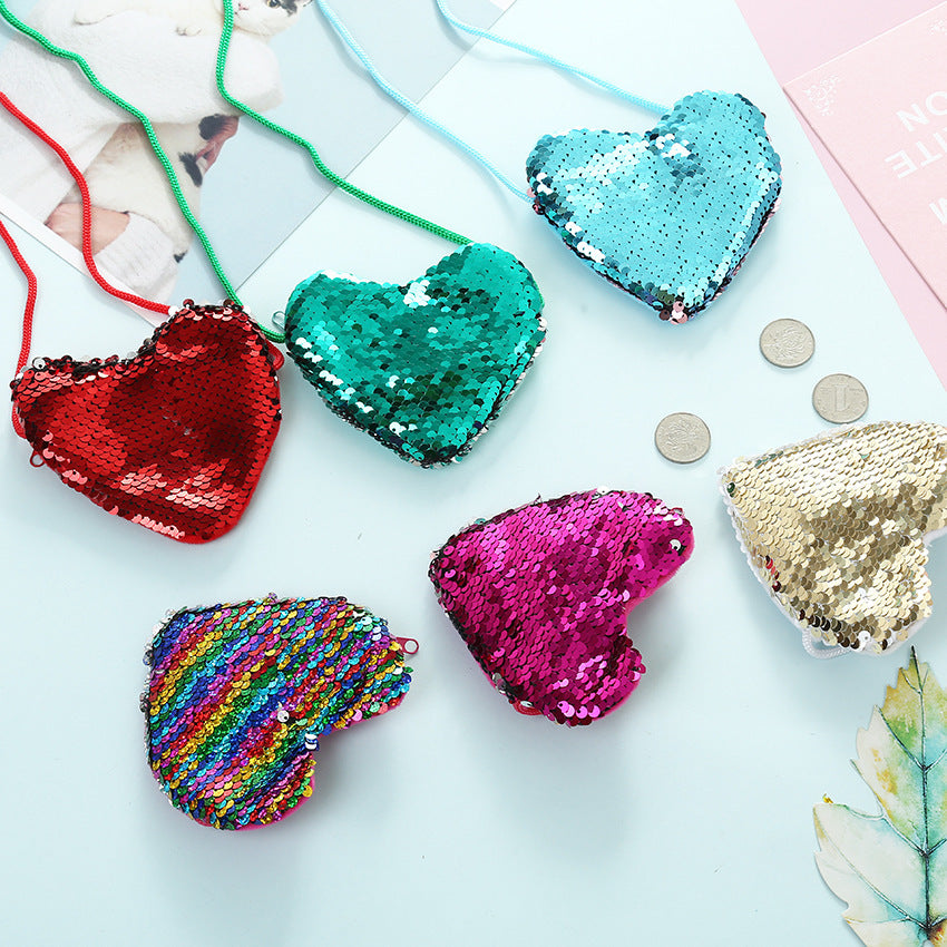 Sequined love lanyard shoulder diagonal purse
