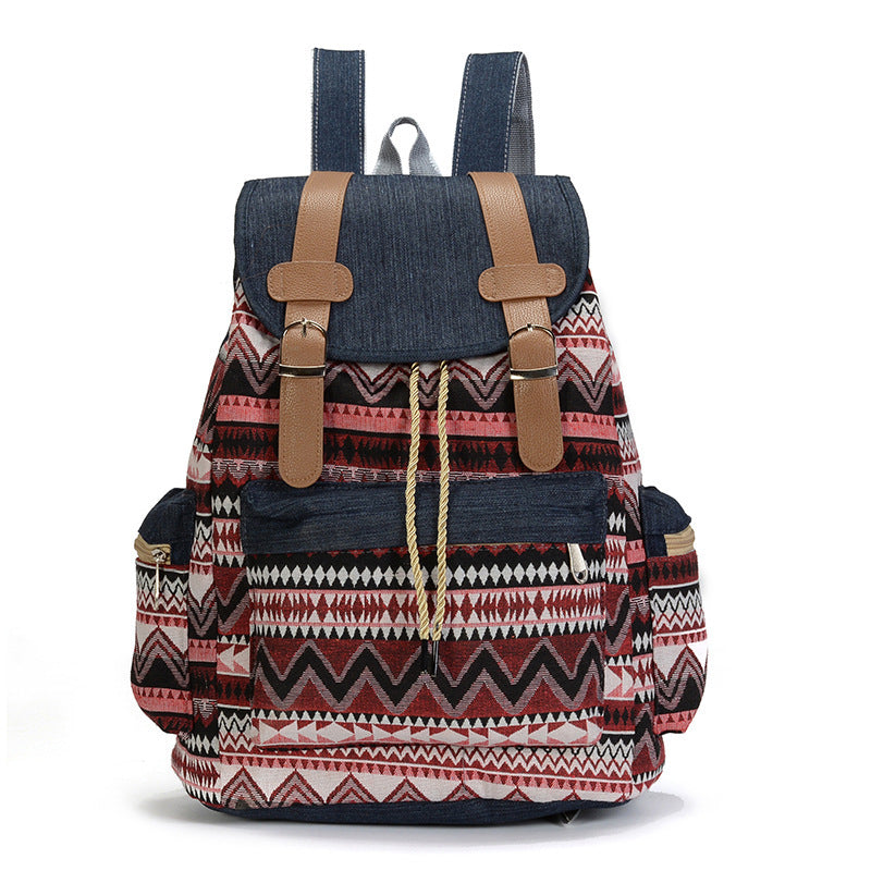 Ethnic Style Denim Large Capacity Drawstring Bag