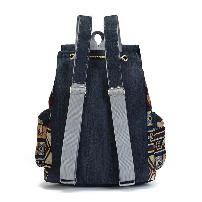 Ethnic Style Denim Large Capacity Drawstring Bag